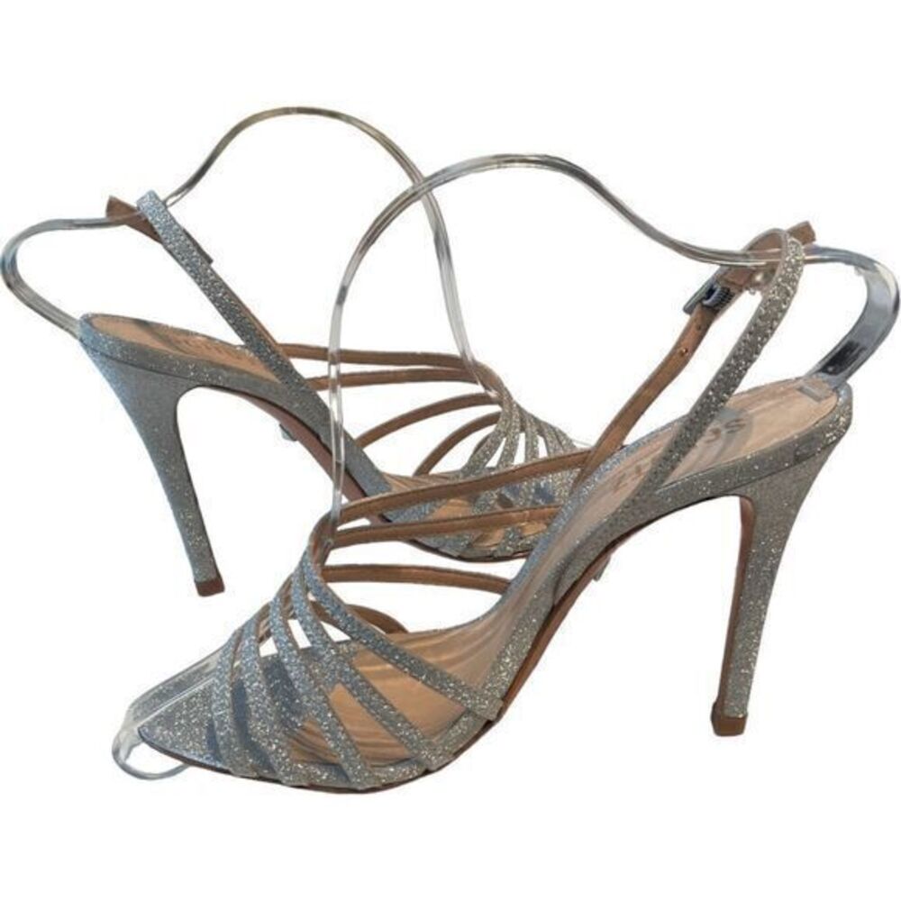 New Schutz Strappy Silver Fine Glitter Heels Sandals NWOB‎ Size 39/9 - Picture 3 of 16